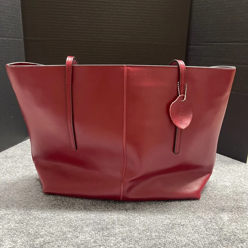 Obosoyo Women Red Tote Bag Zip Top Shoulder Bag Minimalist Work Bag - Picture 1 of 13